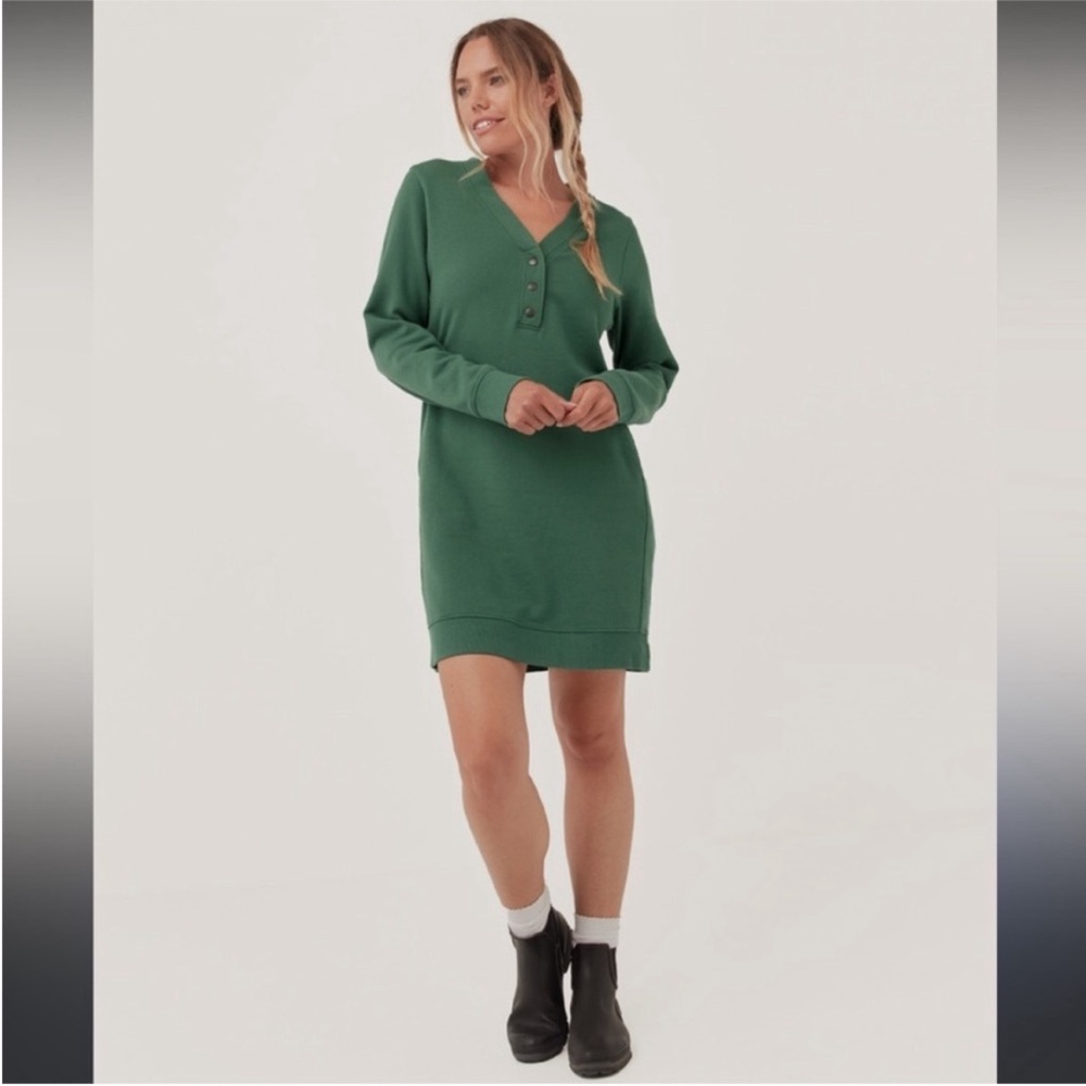NWOT Pact Women's Trekking Green The Downtime Henley Dress